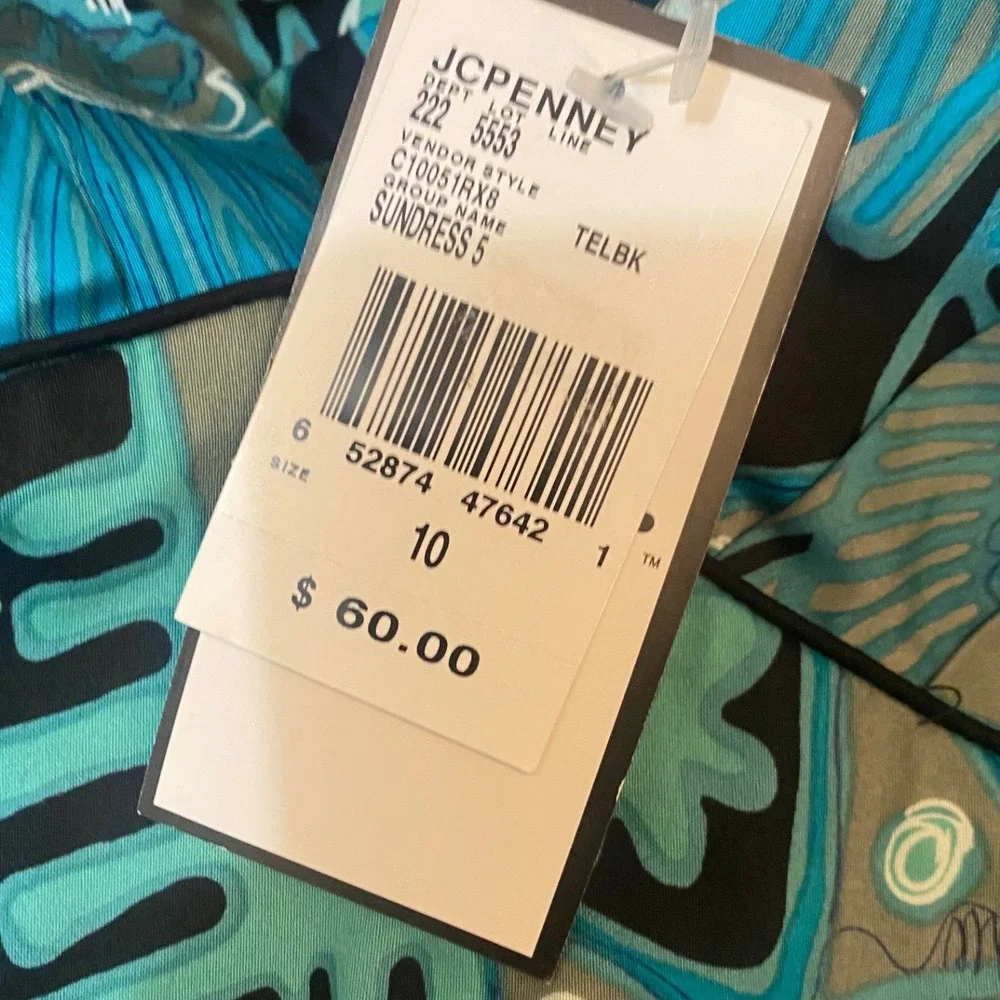 Corey P. Abstract Floral V-Neck Dress Women's Size 10 Turquoise Criss-Cross Back